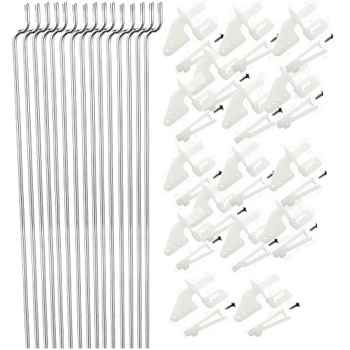 Yrhrol 15Pcs Nylon Control Horns 21x10 mm+15Pcs 304 Stainless Steel 1.2 x 450mm Z Push Rods Parts Compatible for RC Airplane Plane Boat Replacement
