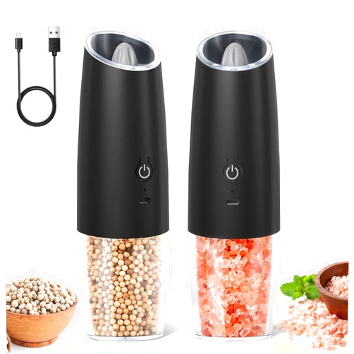 innhom Gravity Electric Salt and Pepper Grinder Set Salt Grinder Pepper Mill Automatic Salt and Pepper Grinder Set with Adjustable Coarseness USB Rechargable, 2 Pack