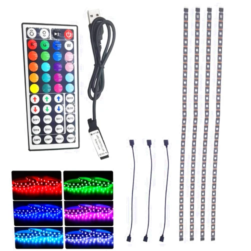 Vrabocry 5V 5050 RGB LED Strip Light USB with 44key Remote Control 4 Pre-Cut 1.64ft/6.56ft Lights Tape TV Backlights Holiday Decoration Black PCB