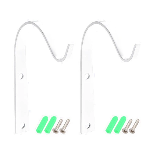 MECCANIXITY Iron Wall Hooks Hanging Bracket 4 Inch Indoor Outdoor for Hanging Lanterns Plants and Lights (White, Pack of 2)