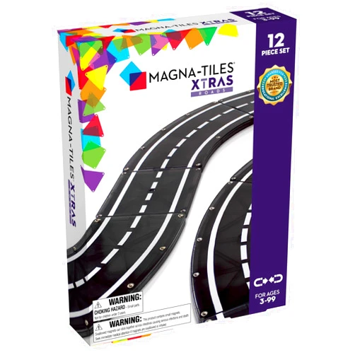 MAGNA-TILES XTRAS: Roads 12 Piece Magnetic Construction Set, The ORIGINAL Magnetic Building Brand