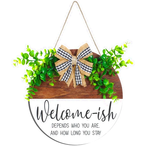 Jetec Welcome Sign Welcome-ish Front Door Sign Funny Wreaths Hanging Wooden Plaque Decoration Round Rustic Wood Farmhouse Porch Decor for Home Front Door Decor, 12 x 12 Inch (Classic Style)