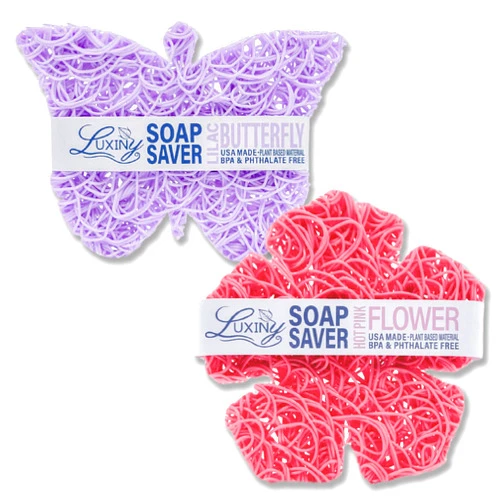 Luxiny Soap Savers for Bar Soap/ShampooConditioner Bars,Made in USA by Luxiny|Lifts Bars in Soap Dishes&Shower Soap Holders|Handmade Soap Last Longer|Bars Dry Between uses(2 Pc,Purple Butterfly,Pink Flower)