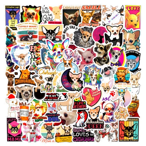 YEESACG 63Pcs Chihuahua Kawaii Waterproof Stickers Pack | Cute Animals Dog Cartoon Cool Deacls Graffiti Vinyl Sticker for Adults Water Bottle Skateboard Luggage Laptop Computer Phone Wall