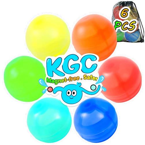 KGC 6 PCS Reusable Water Balloons - No Magnets, Self Sealing Silicone Water Bomb with Mesh Bag, Quick Fill Water Splash Ball for Outdoor Activities, Summer Toys Swimming Pool Toys Party Gift for Kids