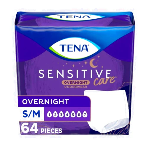 TENA Incontinence Underwear for Women, Overnight Absorbency, Sensitive Care - Small/Medium - 64 Count