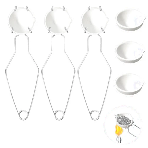 SXoonKing 9 Pcs Crucibles for Melting Metal Kit, 6 Ceramic Quartz Crucibles, 3 Pcs Whipclip Handle,Crucible Tongs, Metal Melting Kit,Silversmithing Starter Kit,Melting Metals Like Gold and Silver