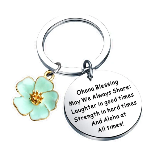 FUSTMW Ohana Keychain Blessing Gifts Hibiscus Charm Keychain Hawaiian Ohana Jewelry Gift for Family Best Friends Gift