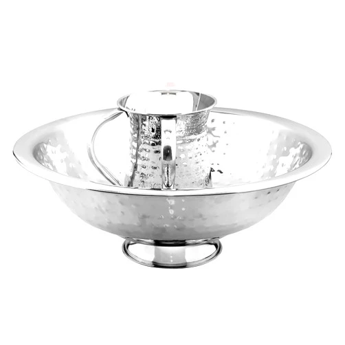 BOKER-TOV SHALOM Netilat Yadayim Washing Cup and Basin Set - Stainless Steel Judaica Hand Wash Cup Negel Vasser with Dual Handles - Modern and Elegant Hammered Design