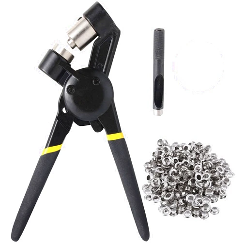 BIZOEPRO Grommet Tool Kit Grommets Press Grommet Pliers Punch Kits Handheld eyelets W/with 500pcs 3/8 Inch (10mm) Silver grommets Tarp Fabric leather Banner Shoes
