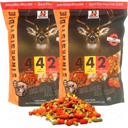 H HERRON OUTDOORS THE BETTER CHOICE Herron Outdoors 4-4-2 Perssimon Protein Deer Feed, Deer Attractant with Whole Corn and Perssimon Protein Pellet, Nutritional Feed Enhancer for All Hunters All Seasons - (10lb)