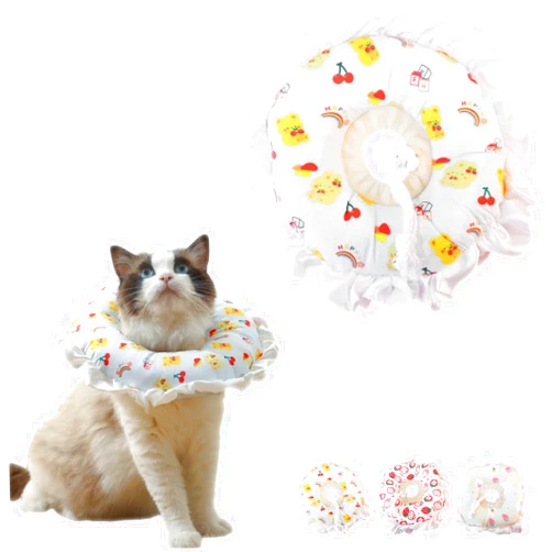 Jatmira Cute Cat Recovery Collar Soft Adjustable Cats Cone Anti-Bite Pet Neck Pillow Easy to Wear Prevent Lick Wound After Surgery Injury (M(14-22lb),White)