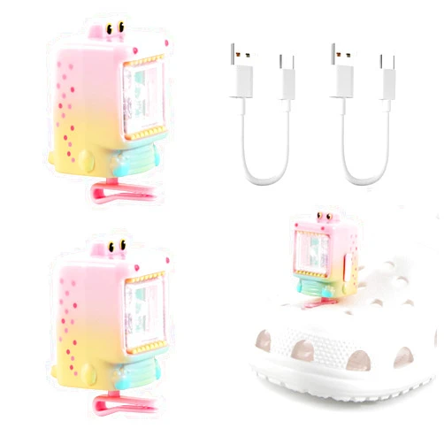Chufitso Dinosaur Lights for Croc, 2Pcs USB Rechargeable Headlights for Clogs, Flashlight for Night Walking, Camping, Walking Dog (Pink)