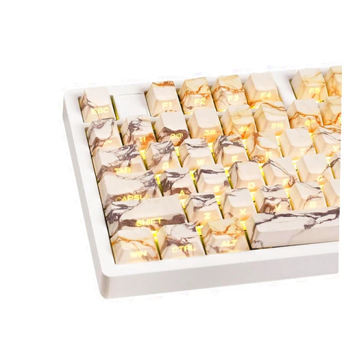 Hunfuthr PBT Side Print Keycaps - 131 Keys Custom Shine Through Keycap Set, Dye-Sub Backlit Cherry Profile Key Caps for 65% 70% 75% 100% Mx Switches Mechanical Keyboard (Yellow Marble)