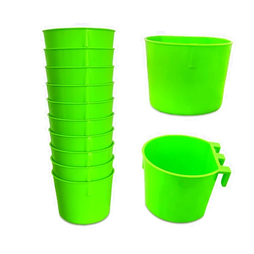 ORIBUKI 10 Pack Cage Cups Birds Feeders Seed Bowl Chicken Feeding Watering Dish Rabbit Water Food Hanging Wire Cages Box 8oz Coop Cups for Pet Parrot Parakeet Gamefowl Poultry Pigeon (Green)
