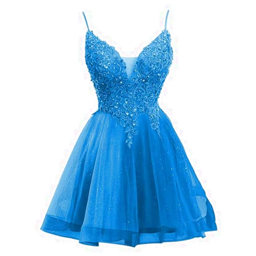 Aibilye Homecoming Dresses Lace Prom Dress Tulle Cocktail Party Dresses Short Homecoming Dresses for Junior Tulle Blue 16W