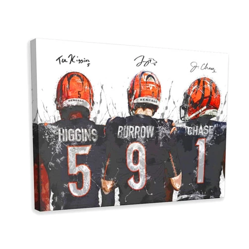 YJBSDB Joe Burrow, Ja'Marr Chase, Tee Higgins Canvas Poster Bedroom Decor Landscape Office Room Decor Gift Frame: 12x18inch(30x45cm)