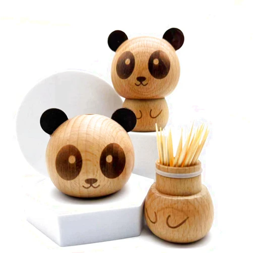 Comihome Toothpick Holder,Wooden Cute Panda Toothpick Holder Dispenser for Home Kitchen Restaurant,Funny Desk Decor,Wood Toothpicks Box,Tooth Pick Holders Dispensers