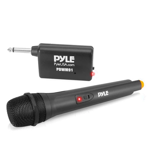 Pyle Portable VHF Wireless Microphone System - Professional Battery Operated Handheld Dynamic Unidirectional Cordless Microphone Transmitter Set W/Adapter Receiver, for PA Karaoke DJ Party, Black