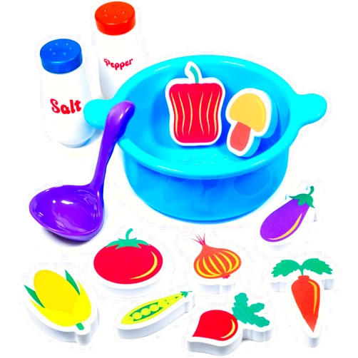 Tub Works® Tub Soup™ Scoop, Strain & Play Toddler Bath Toy | Floating Foam Veggies, Ladle for Scooping & Soup Pot for Straining | Pretend Play Cooking Kids Bath Toys | Creative Bathtub Toys