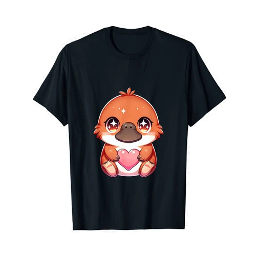 Cute Platypus Holding Heart for Valentines Kawaii Platypus Valentines Day Kids Teen Girls Otaku T-Shirt