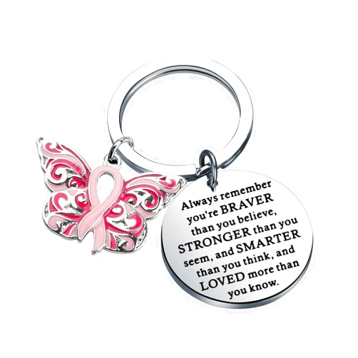 WSNANG Breast Cancer Awareness Gift Pink Ribbon Butterfly Keychain/Necklace Pink Ribbon Jewelry Breast Cancer Warrior Gifts