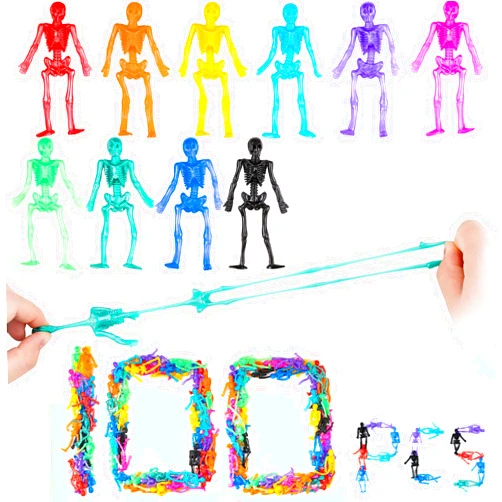 NiHome 100PCS Halloween Skeleton Toy Set, Assorted Colors Trick or Treat Stretchy Toys