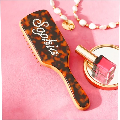 LecAit Rhinestone Personalized Brushes Turtle Color Name Hair Brush Handmade Rhinestones Hairbrush | Natural Wooden Bamboo Brush Wide-Tooth, Ultra-Soft,Anti Static,Massage Scalp | Suit For All Hair Types
