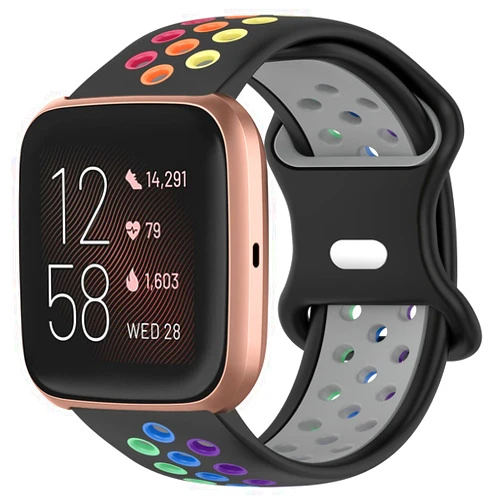 Pailebi Rainbow Bands Compatible with Fitbit Versa/Versa 2 / Versa Lite/Versa SE Women Men, Soft Durable Sport Wristbands Replacement Strap (Black/Rainbow)