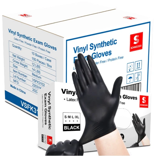 Schneider Black Vinyl Exam Gloves, 4mil, Disposable Gloves Latex-Free, for Medical, Cooking, Cleaning, Food Prep