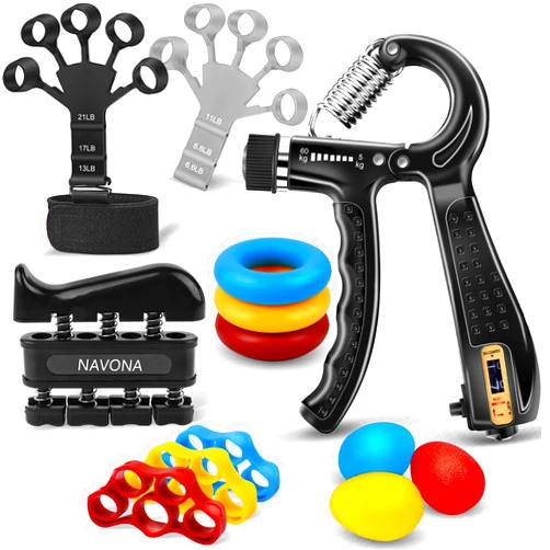 Navona 13 PCS Grip Strength Trainer Kit, Hand Gripper Strengthener, Forearm Strengthener, Finger Strengthener, Finger Exerciser, Stress Relief Ball, Forearm Workout Ring for Muscle Building and Injury Recover