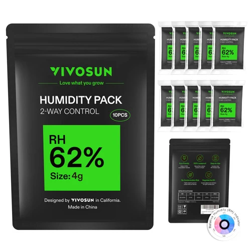 VIVOSUN 62% RH Two-Way Humidity Control Packs, Size 4 g, 10 Packs for Storing 1/2 oz, Moisture Balancer with RH Indicator Card for Food & Herb Storage
