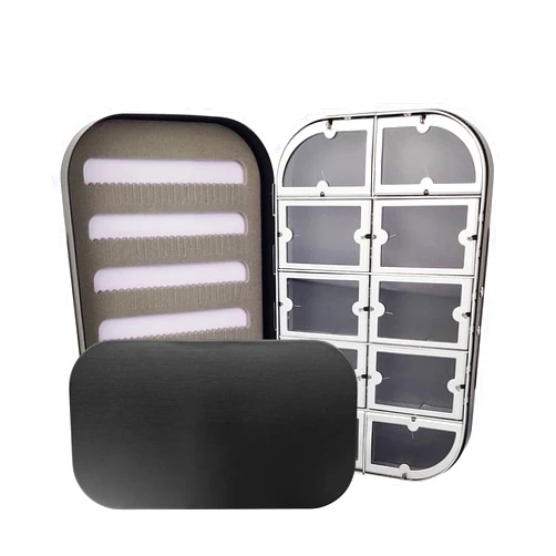 EUPHENG Aluminum Fly Fishing Box Slit Foam Compartments Easy Grip Flies Jigs Lures Box (L-Black-10W)