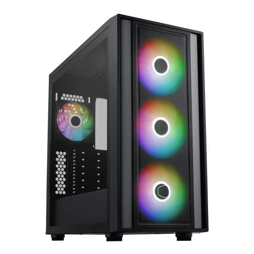 Cooler Master MasterBox 600 ATX Mid-Tower Case, Back-Connected Motherboard Asus|MSI|Gigabyte, 410mm GPU Max, *420mm AIO Max, Type C, Tempered Glass, Triple 140mm SickleFlow PWM, FineMesh Airflow