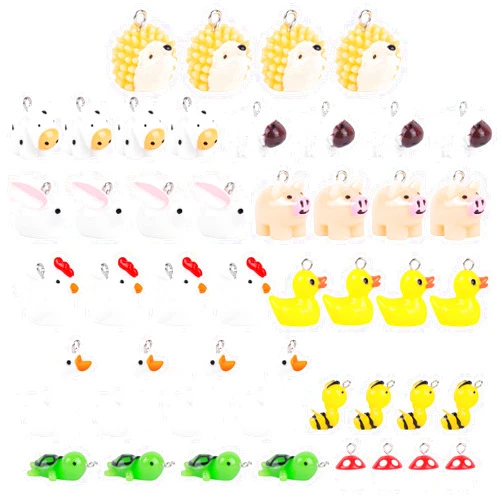 Framendino, 44 Pieces Resin Animal Charms Cute Goose Mushroom Duck Cow Bee Chicken Rabbit Turtle Hedgehog Sheep Pig Pendants Farm Jewelry Supplies DIY Accessories for Necklace Earring