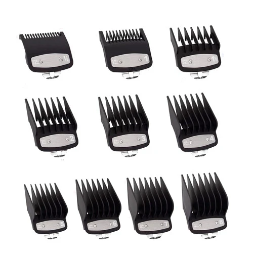 AIJALY Clipper Guards Cutting Guides Compatible with Wahl Clipper with Metal Clip-from 1/16 Inch to 1 Inch(1.5-25mm)，10 Pack Black