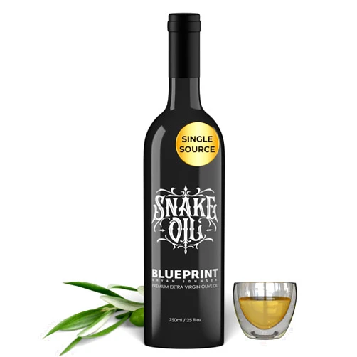 Blueprint Bryan Johnson Extra Virgin Olive Oil - Cold Pressed Polyphenol Rich EVOO (over 400 mg/kg), Smooth Peppery Flavor, Keto & Paleo Friendly, 3rd Party Verified, Single Source, 750ml Glass Bottle