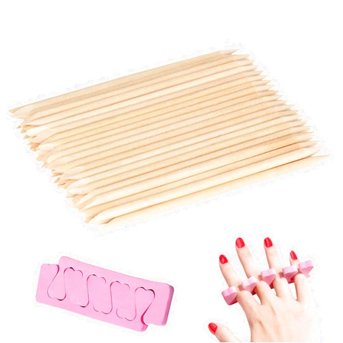 Green Convenience 100 Pcs Double Sided Orange Wood Nail Sticks Multi Functional Cuticle Pusher Remover Manicure Pedicure Tool Nail Art Accessories