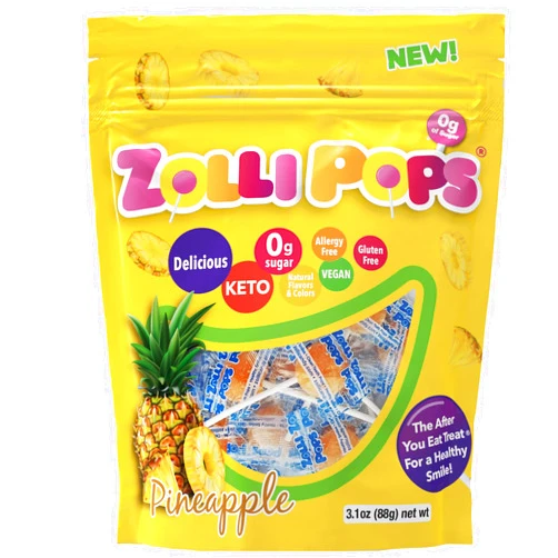 Zollipops Clean Teeth Lollipops | Anti-Cavity, Sugar Free Candy for a Healthy Smile - Great for Kids, Diabetics and Keto Diet Pineapple, 3.1oz