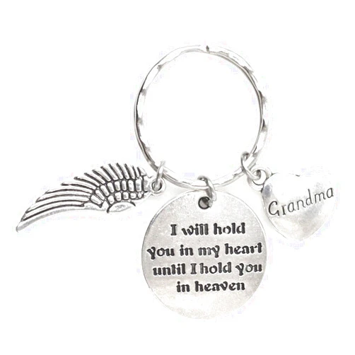It's All About...You! I Will Hold You in My Heart Until I Hold You in Heaven Angel Wing Memorial Day Veterans Sympathy Loss of Loved One for Grandson Granddaughter Grandmother Mimi Mama Nana, Grandma Keychain 111W