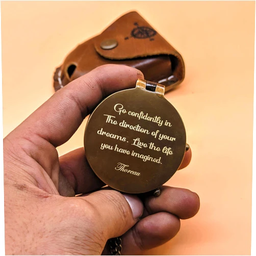 MSDREAMYDESIGN Thoreau's Quote Go Confidently in The Direction of Your Dreams! Engraved Compass with Leather Case, Graduation Brown Antique