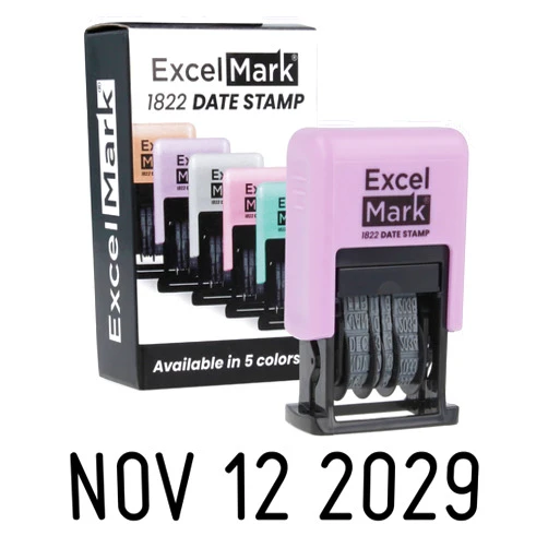 ExcelMark 1822 Self Inking Date Stamp – Perfect for Shipping, Receiving, Expiration and Due Dates (Black Ink, Violet Mount)