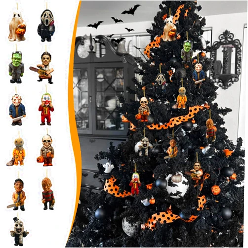 Jtrebm 2024 Halloween Tree Decoration,11Pcs Halloween Christmas Tree Acrylic Pendant, Q-Version Large Scary Movie Characters Tree Accessories Christmas Pendants Hanging, Funny Cartoon Halloween Ornament