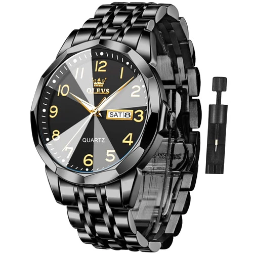 OLEVS Watch for Men Business Dress Diamond Analog Quartz Date Luxury Classic Stainless Steel Waterproof Luminous Two Tone Wrist Watch