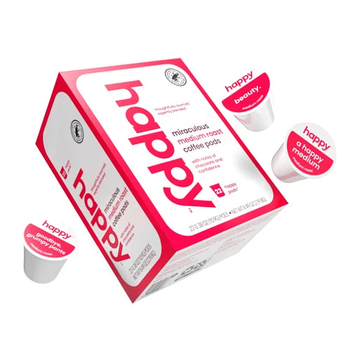 We Are Happy, LLC happy coffee medium roast coffee pods, 22 count, notes of chocolate & confidence, compatible with most K-cup brewers, rainforest alliance certified