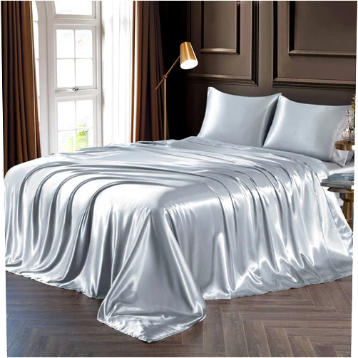 Chvonttow 4 Piece Satin Sheets Queen Size Luxury Silky Satin Bed Sheets Set, Wrinkle, Fade, Stain Resistant, 1 Deep Pocket Fitted Sheet + 1 Flat Sheet + 2 Pillowcases (Light Grey)