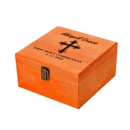 Cooayyaooc First Communion Gifts for Boys Girls Personalized Wooden Keepsake Box Custom Name Date Cross, First Holy Communion Gifts 1st Communion Gifts Customized Wood Memory Box with Lids