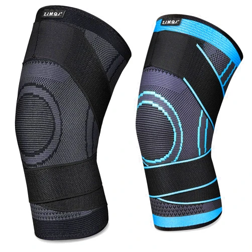 ZJMQJ Knee Sleeve, Professional Knee Brace with Removable Adjustable Straps, Premium Compression Support for Arthritis Pain, Running Safety, Cross Fitness Training, Men's/Women's(1,BLACK,L)+(1, Blue, L