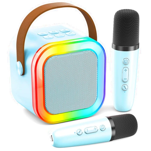 Peski Karaoke Machine for Kids Adults, Portable Bluetooth Mini Karaoke Microphone Singing Speaker with 2 Mic and Light,Toys for All Smartphones,Birthday, Family,Home Party (Blue)