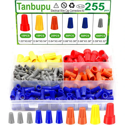 Tanbupu 255PCS Electrical Wire Cap Connectors Nuts Kit, Insulating Insert Twist Wire Connectors with Spring, Screw on Terminals Assortment Set Quick Connection